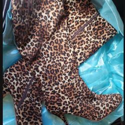 Leopard Print High Heeled Boots