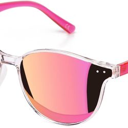 Sunglasses Womens, Cat Eye Pink Sunglasses for Women with Mirrored Trendy Lens UV400 Blocking