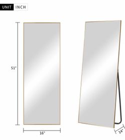 Gold Full-Length Floor Mirror – Freestanding or Wall-Mounted