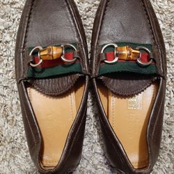 Women's/Girl's Gucci Leather Drivers With Bamboo Horsebit Accents