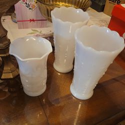 White Milk Glass Vases 