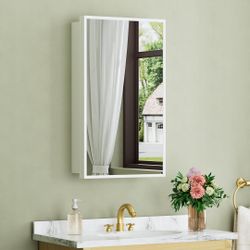 New Buruis White Bathroom Medicine Cabinet Mirror (14”x24")