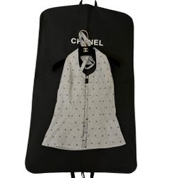 CHANEL 2024 SS CC Embroidered Logo Strip Halter Blouse 