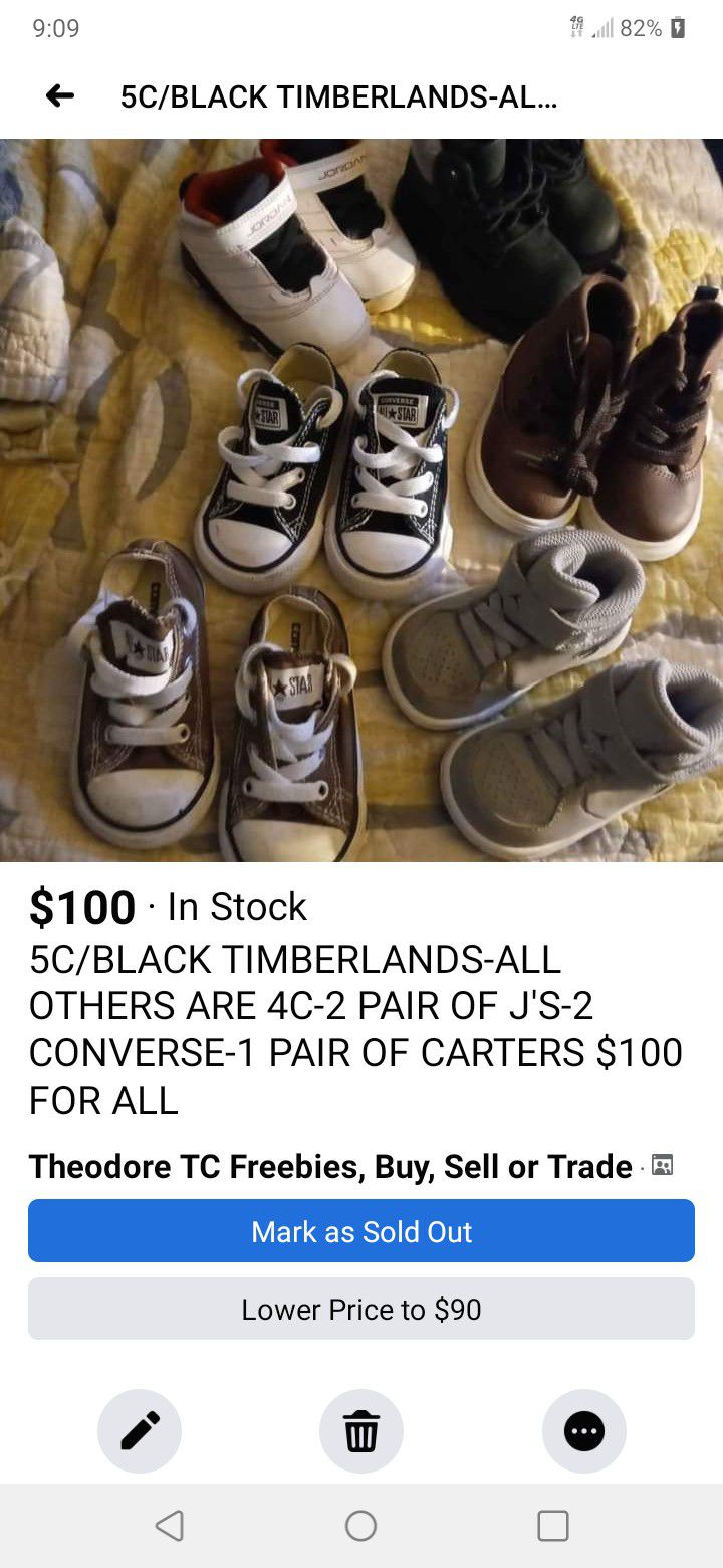 KID'S SIZE 4C 5C J'S CONVERSE TIMBERLAND CARTER 6 PAIR ALL FOR 100 