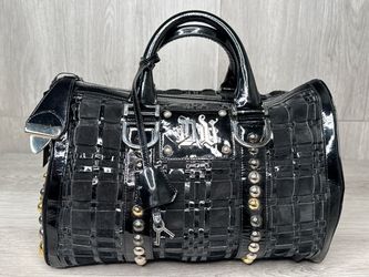 Versace Madonna Dv Studded Woven Leather Suede Doctor Handbag (162736-2)
