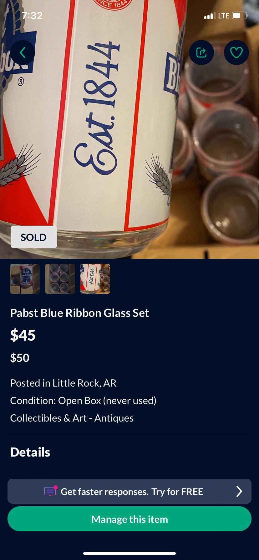 Pabst Blue Ribbon Glass Set