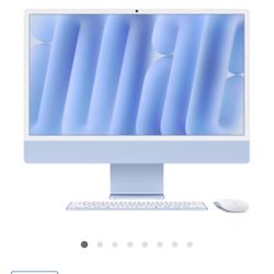 Apple iMac 24” in Blue with M4 chip, 16GB RAM, and 256GB SSD.