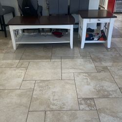 3 Piece White Wood Coffee Table And End Tables