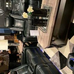 Party Time Midnight LED Power Reclining Living Room Set with Adjustable Headrest (Sofa and Loveseat