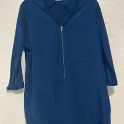 Converse Y2K Blue Half Zipper Mixed Media Blouse V-Neck Size M 
