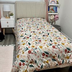 Upholstered Twin Bed Frame With New Mattress 