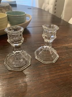 Glass candle stick holder pair