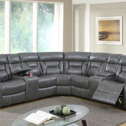 Gray Leatherette Motion Sectional Sofa 