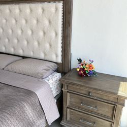 Queen Ashley Furniture Bed Set + 2 Nightstands + Box Spring