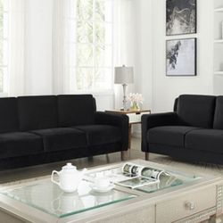 Brand New Black Contemporary Style Sofa And Loveseat 
