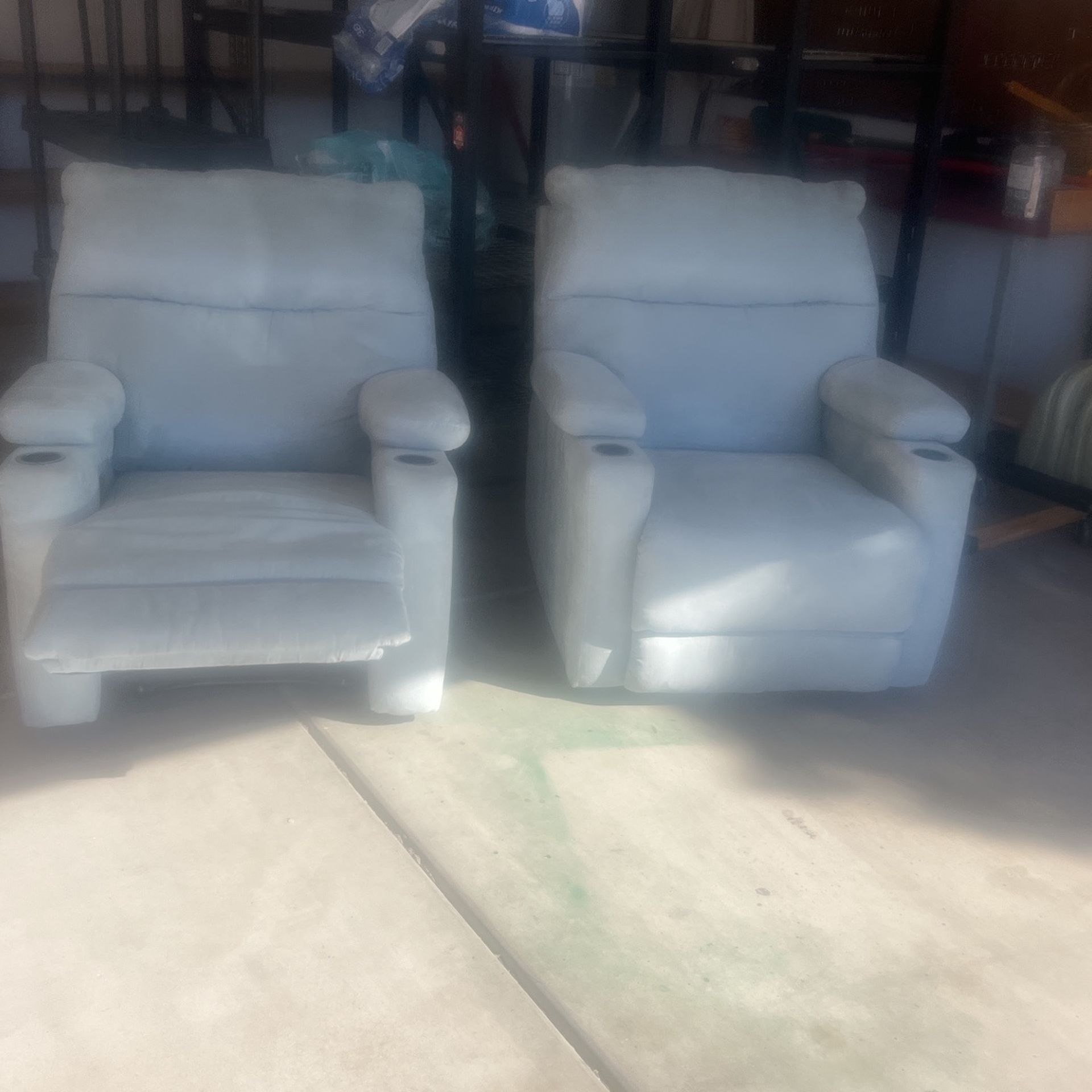 Pair Of Blue Suede Recliners