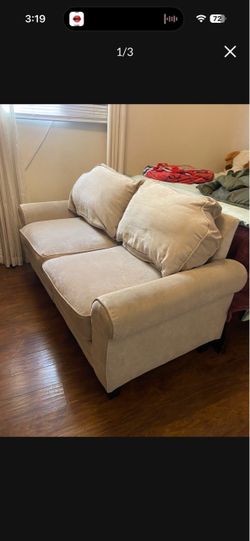 Beige Fabric Loveseat with Cushions