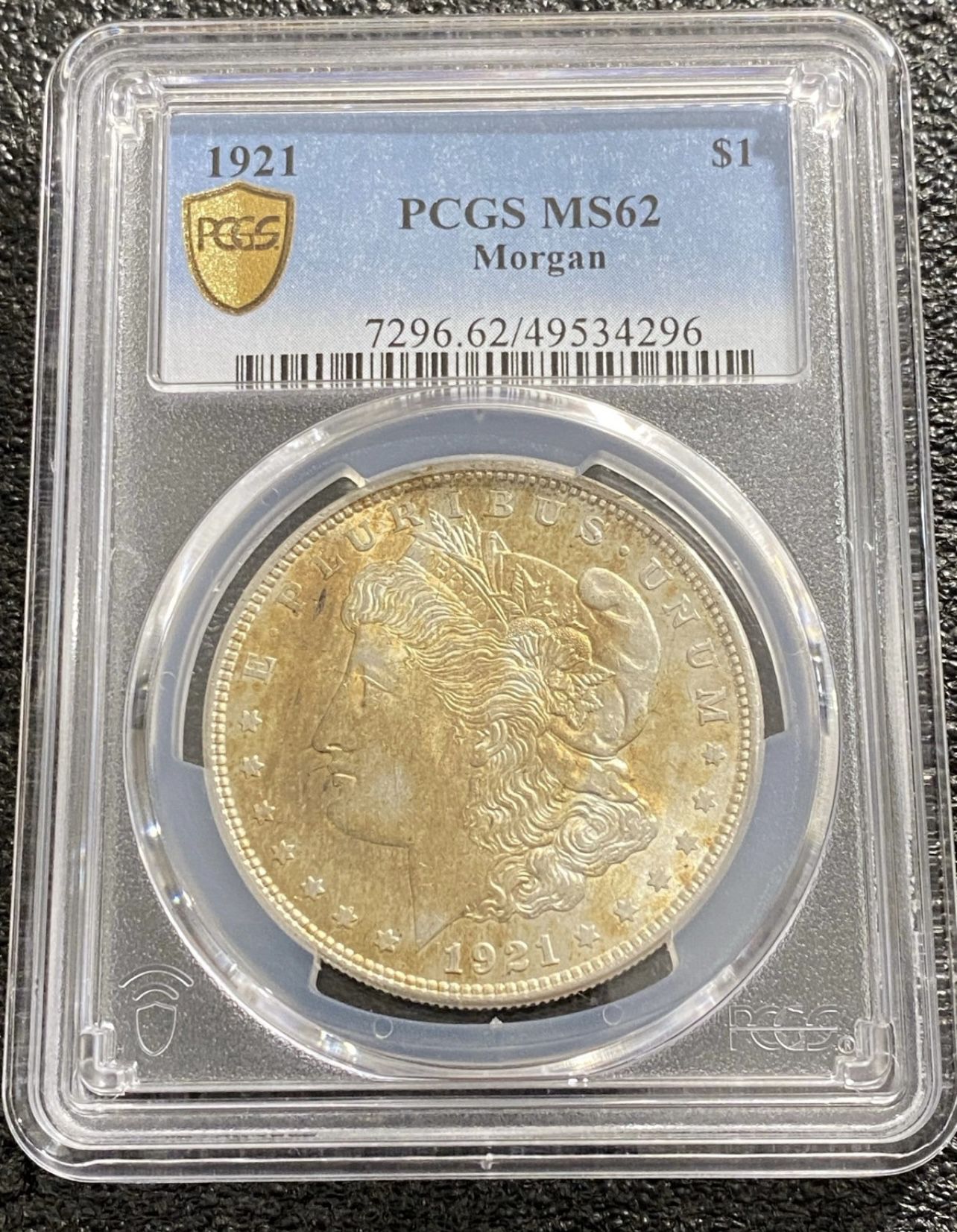 1921 Morgan Silver Dollar With Nice Tone And Gold Shield 