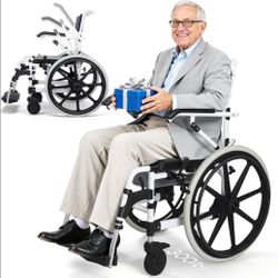 22" Self-Propelled Shower Wheelchair with Commode (300lbs)
Heavy-duty aluminum rolling shower chair with flip-up armrests for easy transfer & mobility