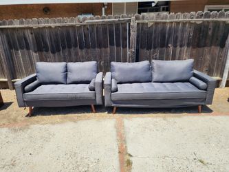 Valour Grey Velvet Tuxedo Sofa & Love Seat  With Wood Legs