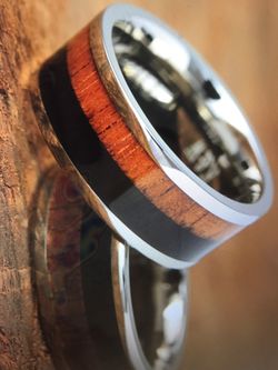 10mm width titanium Koa Wood black Wood inlaid 2 tone wedding ring
