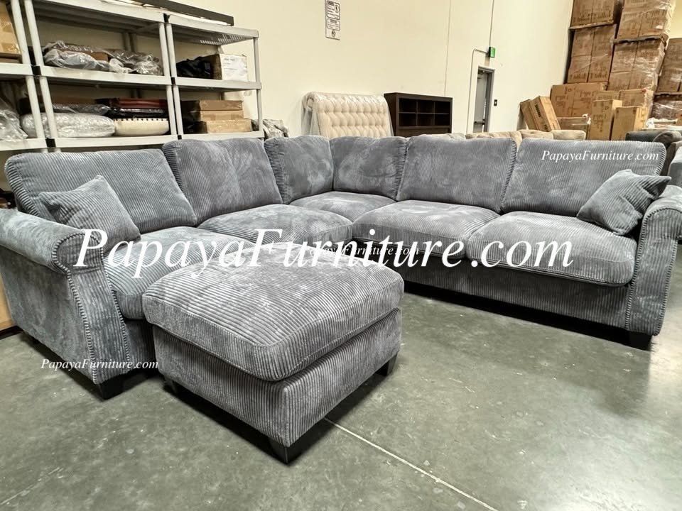 NEW Dark Grey Fabric Sectional Sofa and Ottoman Set L Shape Corner Big Discount BIG SALE Ashley Designer Furniture Warehouse Couch Black Many color