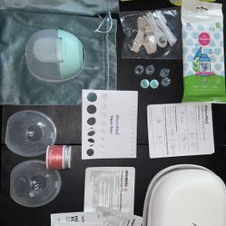 Mommed S33 Wearable Breast Pump w/ Night Light + Case  w/ additional items