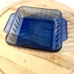 Vintage Anchor Hocking Cobalt Blue Ribbed Casserole Dishes 8x8 1/2