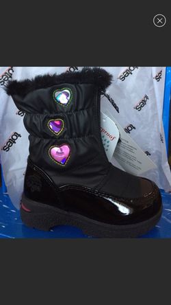 NWT waterproof heartful blk pink girl winter boots, size 7, toddlers