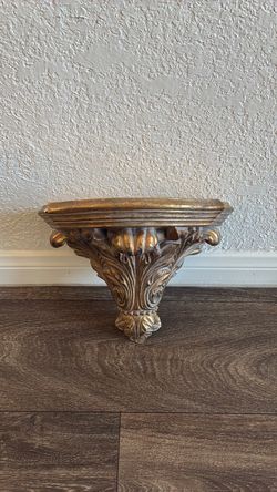 Vintage Heavy Ceramic Gold Leaf Ornate Wall Shelf Sconce Baroque Rococo Hollywood Regency