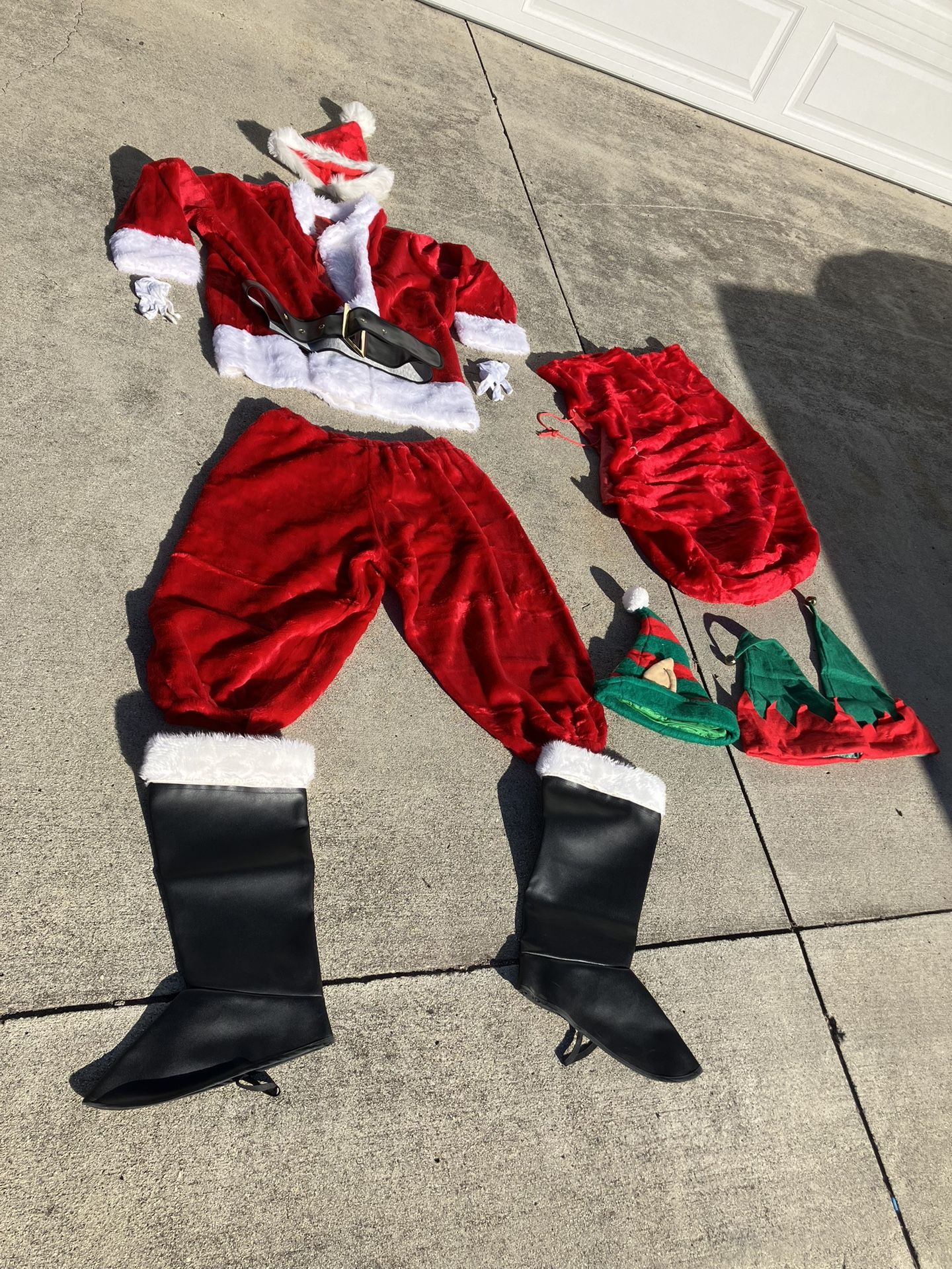 Preowned Plush Santa Suit & Elf Hats. 12 Pieces