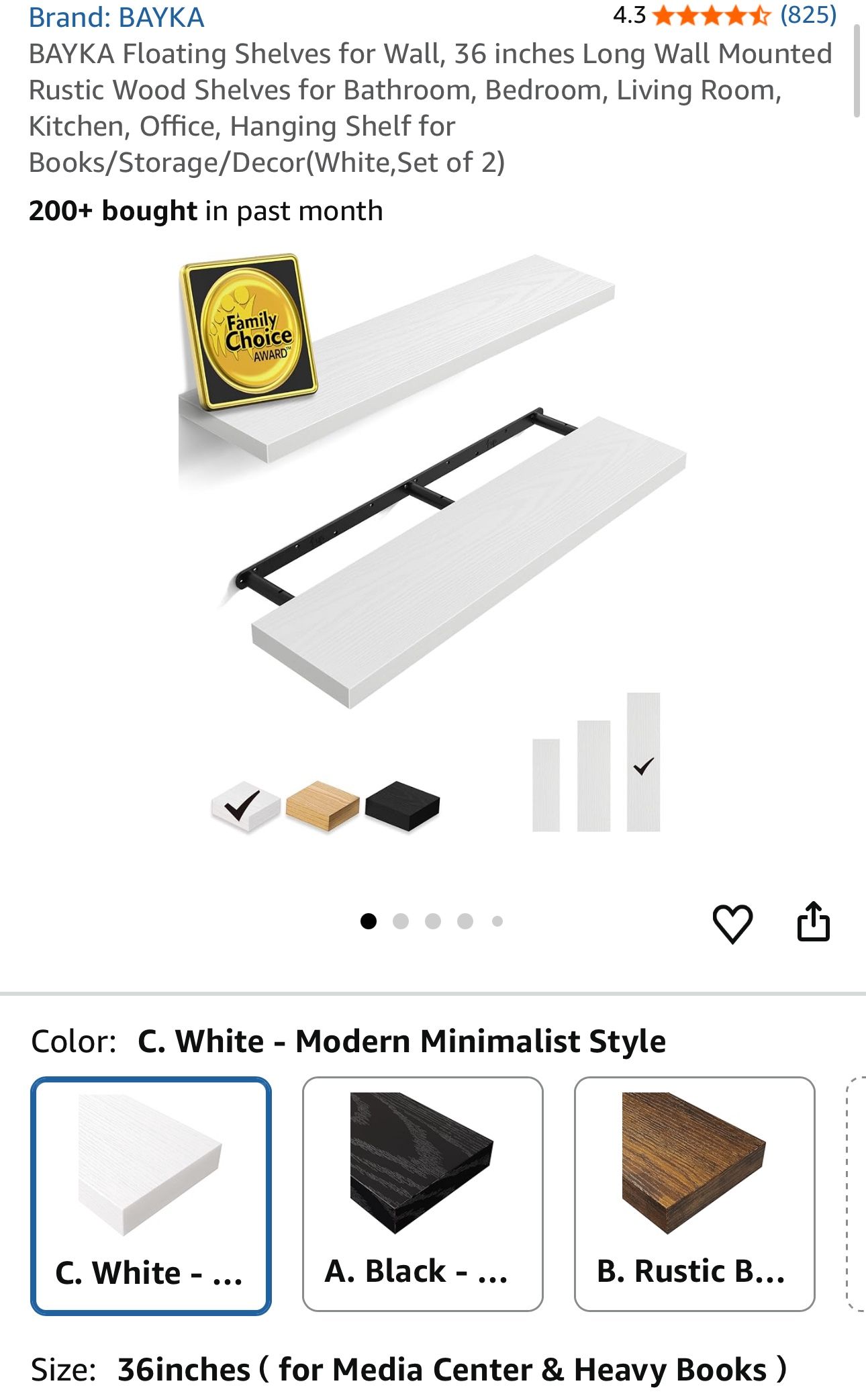 BAYKA Floating Shelves for Wall, 36 inches Long Wall Mounted Rustic Wood Shelves for Bathroom, Bedroom, Living Room, Kitchen, Office, Hanging Shelf fo