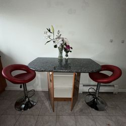 Granite Table With Cabinets And 2 Chairs 