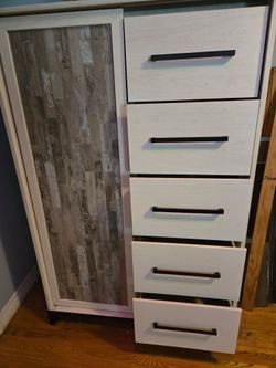 Modern Rustic 2-Piece Bedroom Set – 6-Drawer Dresser & Sliding Door Wardrobe Chest