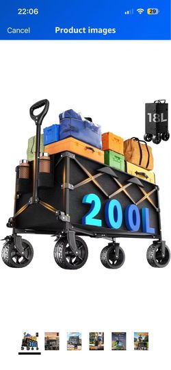 Heavy Duty Collapsible Wagon Cart, 200L Large Capacity Folding Beach Wagon with Big All-Terrain Wheels, Brake & Adjustable Handle, 500 lbs Utility Car