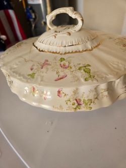 Antique Vintage Covered Rose Floral Dish