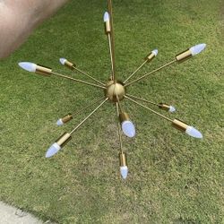 Telstar Hanging Ceiling Fixture Light Gold Color with 12 New Bulbs. 
