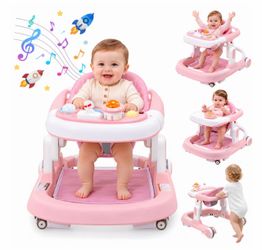 New-5-in-1 Baby Walker & Activity Center with Music & Lights,Pink