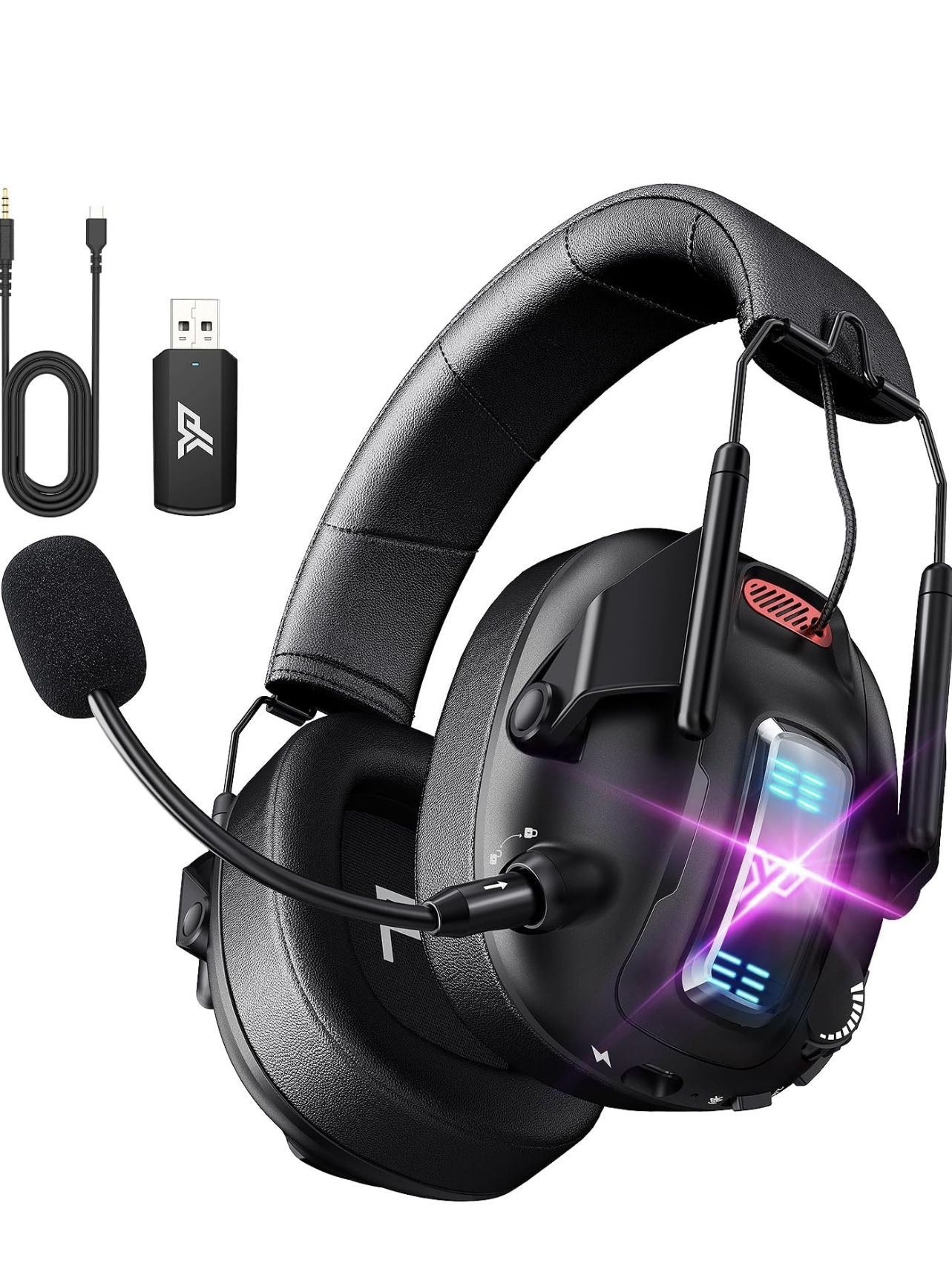 Wireless Gaming Headset for PS5, PS4, PC, USB Over Ear Gaming Headphones with Noise Canceling