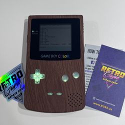 Modded Game Boy Color GBC + Flash Cart 4GB - Custom RGB Board + eXtremeRate “Wood” Shell