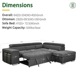 104'' Microfiber L Shaped Sectional Sleeper Sofa Couch with Pull Out Bed and Storage Ottoman