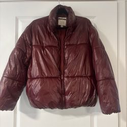 Burgundy puffer jacket