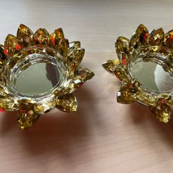 2 Gorgeous Golden Faceted Glass Lotus Candle Holders by Valerie Par Hill