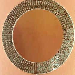 Round Mosaic Wall Mirror - Decorative Accent