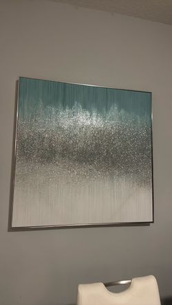 Abstract Teal and Silver Glitter Canvas Wall Art