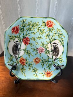 Anthropologie Decorative Octagonal Porcelain Plate with Lemur Design