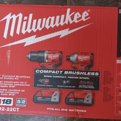 Milwaukee New Kit Drill And Impact Brushless , Battery And Charger 