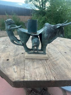 Vintage Bronze Altar with Ox and Tiger Candleholder