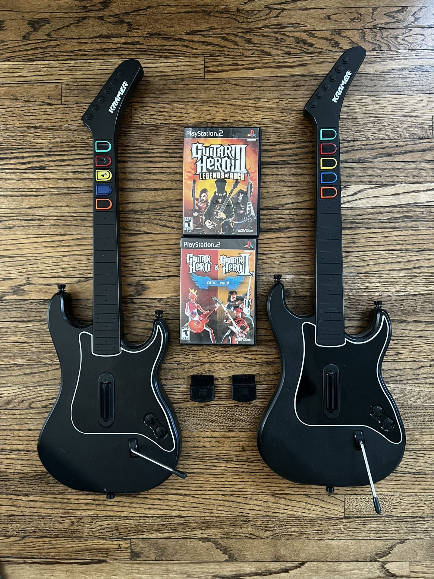 2 Kramer PS2 Guitar Hero Guitars with Dongles + Games