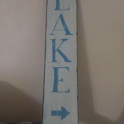 Lake Sign 29x7 Inches Hand Painted